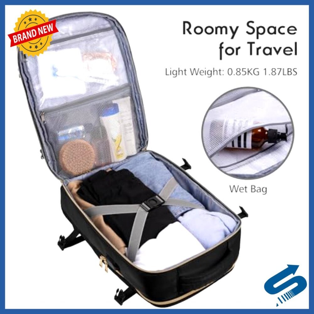 Travel Backpack with USB Port, 15.6 Inch Laptop Compartment, 3 Packing Cubes, - Picture 3 of 6